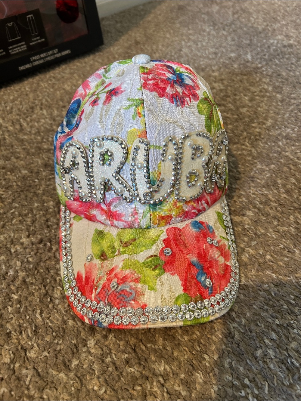 Women’s  Floral 'True Babe' Crystal Baseball Cap - Pink Multi
